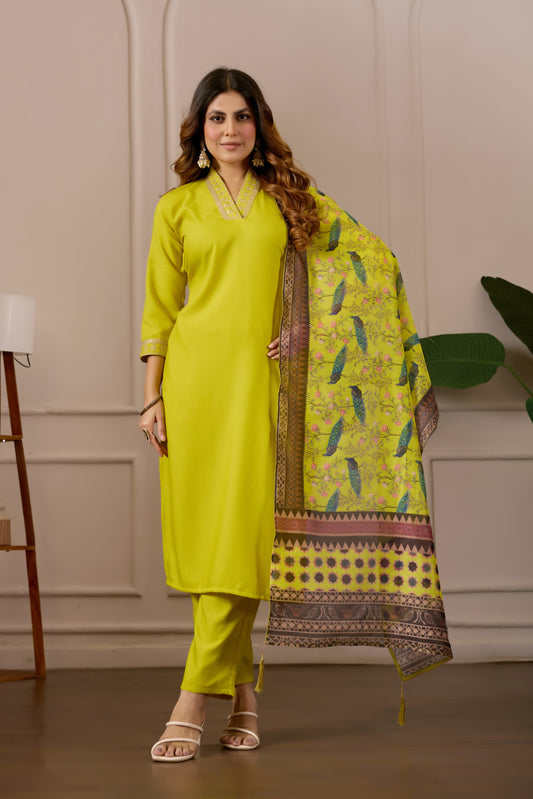 Women's Embroidered Kurta Set with Printed Dupatta, 3 Piece Suit