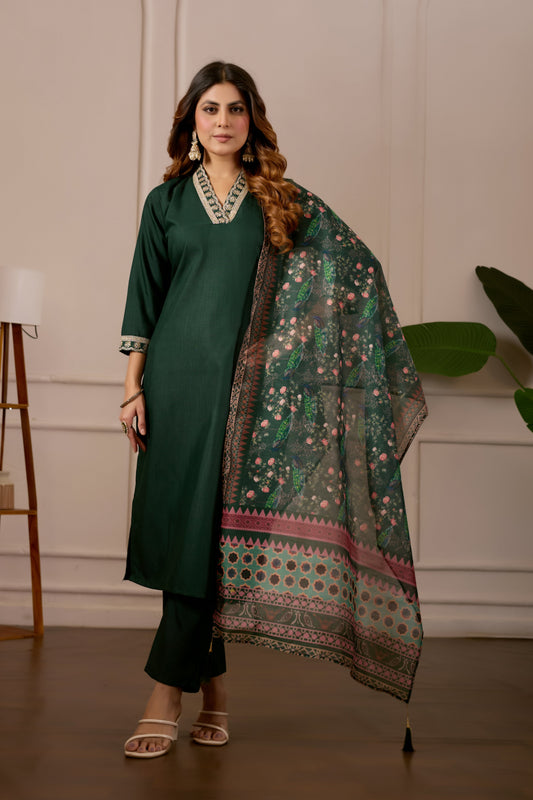 Women's Embroidered Kurta Set with Printed Dupatta, 3 Piece Suit