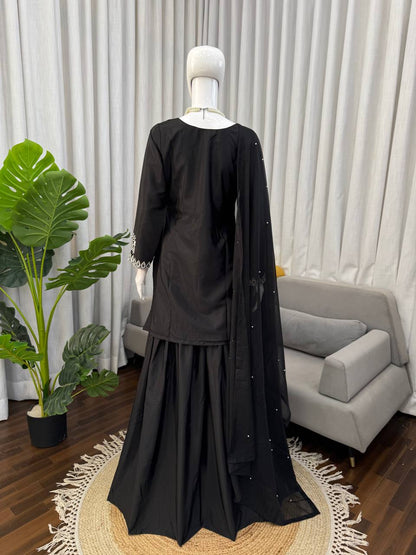 Heavy Natural Crep Designer Ladies Palazzo Suit, 3-Piece Set