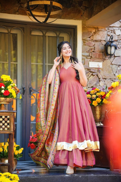 Festive Wear Pink Kurti Sharara Set with Designer Dupatta
